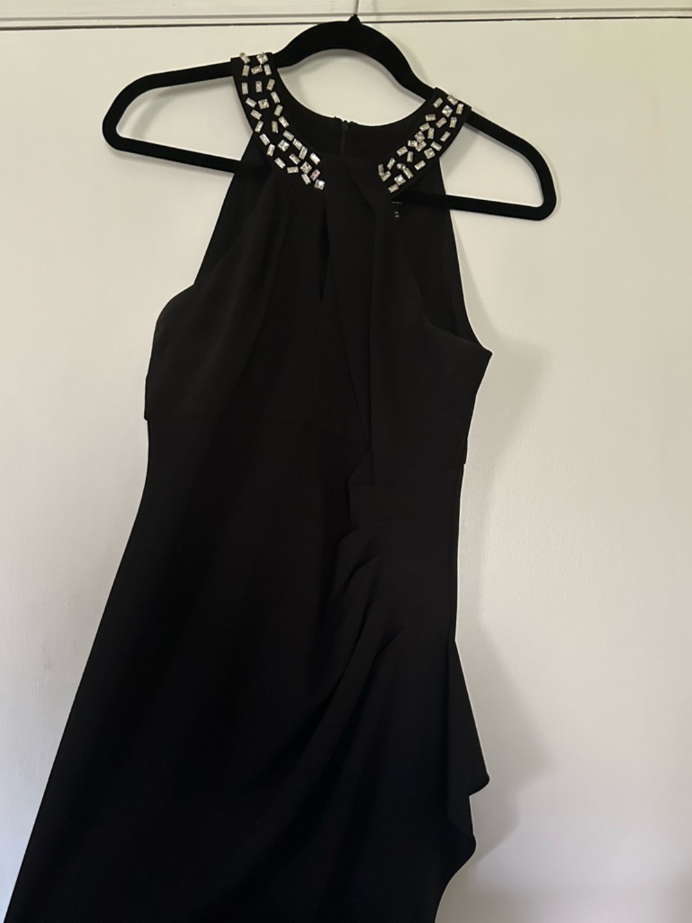 SLNY Black Evening Dress with Jewel Halter
